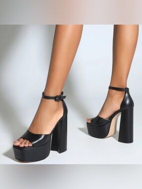 SCHUTZ Black Leather Ankle-Strap Platform Sandals lenne black